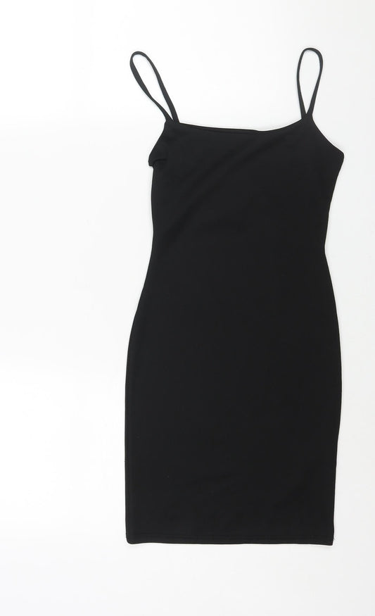 PRETTYLITTLETHING Womens Black Polyester Mini Size 4 Scoop Neck Pullover