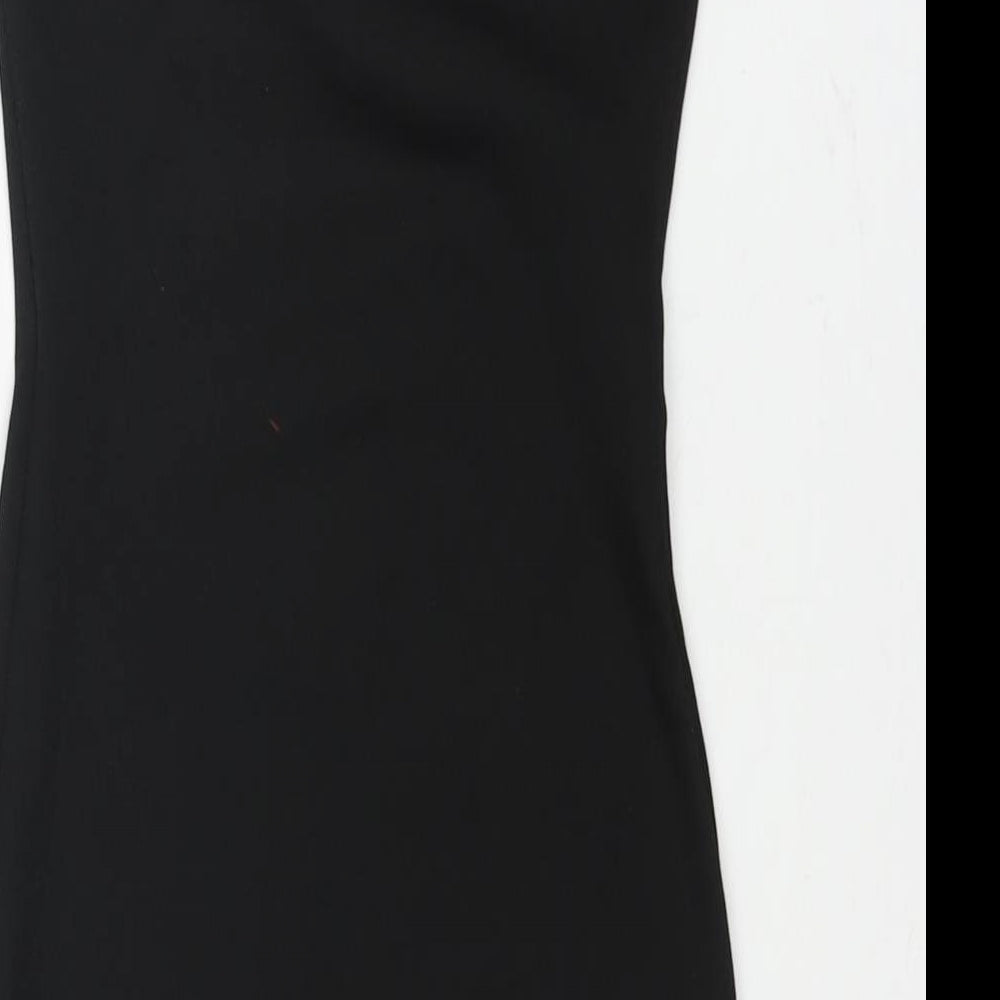 PRETTYLITTLETHING Womens Black Polyester Mini Size 4 Scoop Neck Pullover