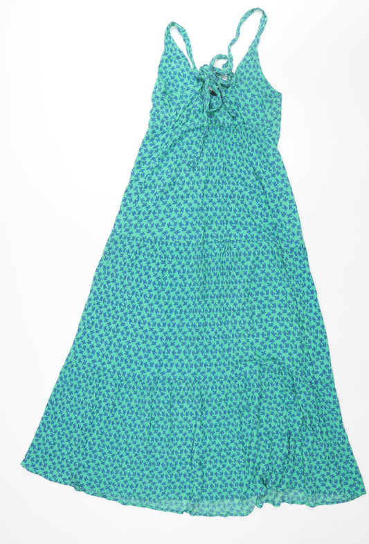 Stradivarius Womens Green Floral Polyester Maxi Size S V-Neck Tie