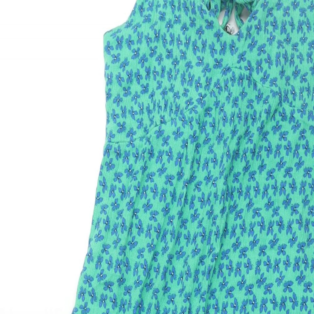 Stradivarius Womens Green Floral Polyester Maxi Size S V-Neck Tie