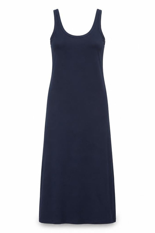 Front view of Vera Moda women’s blue polyester maxi, size M, scoop neck pullover