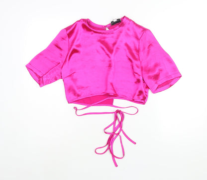 Womens UK Size 14 Topshop Pink Cropped Blouse