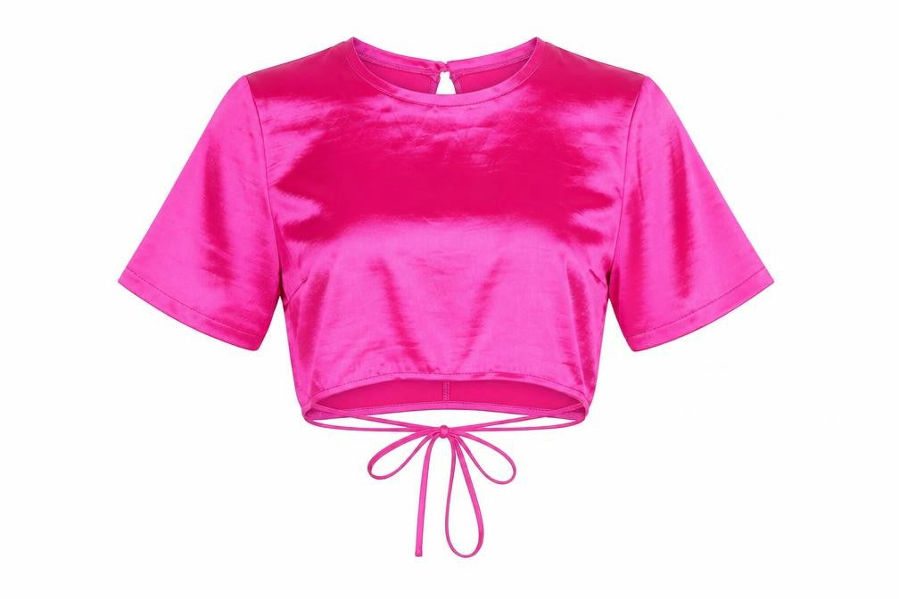 Womens UK Size 14 Topshop Pink Cropped Blouse