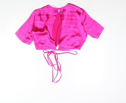 Womens UK Size 14 Topshop Pink Cropped Blouse