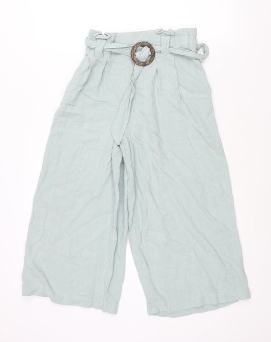 New Look Womens Green Viscose Cropped Trousers Size 8 L21 in Regular Buckle - Belted Elasticated Waist