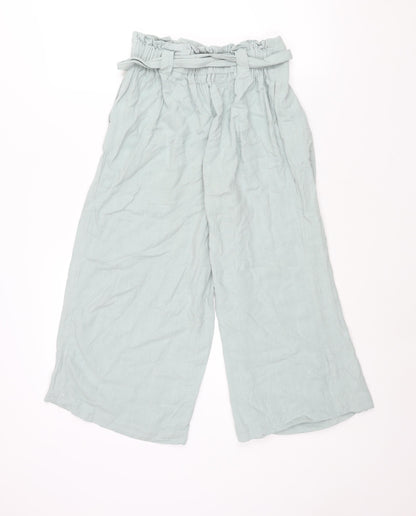 New Look Womens Green Viscose Cropped Trousers Size 8 L21 in Regular Buckle - Belted Elasticated Waist