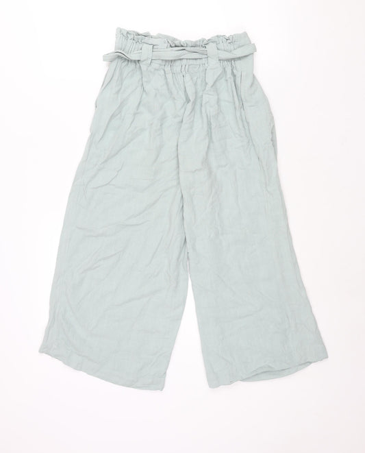 New Look Womens Green Viscose Cropped Trousers Size 8 L21 in Regular Buckle - Belted Elasticated Waist