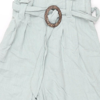 New Look Womens Green Viscose Cropped Trousers Size 8 L21 in Regular Buckle - Belted Elasticated Waist