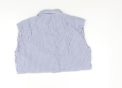 Womens UK Size M Monki Blue Cropped Button-Up
