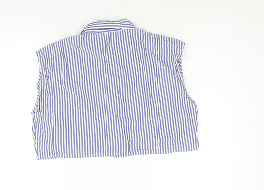 Womens UK Size M Monki Blue Cropped Button-Up