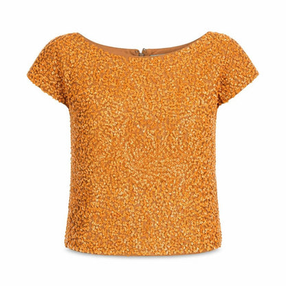 Alice + Olivia Womens Orange Polyester Basic Blouse Size XS Boat Neck - Sequin