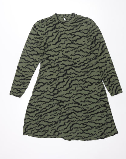 Marks and Spencer Womens Green Geometric Viscose Shift Size 14 Mock Neck Button