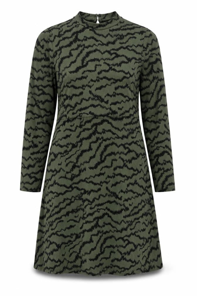 Marks and Spencer Womens Green Geometric Viscose Shift Size 14 Mock Neck Button