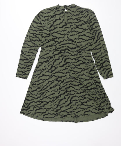 Marks and Spencer Womens Green Geometric Viscose Shift Size 14 Mock Neck Button
