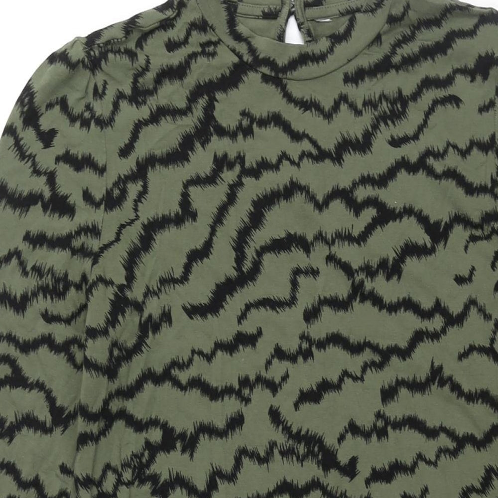 Marks and Spencer Womens Green Geometric Viscose Shift Size 14 Mock Neck Button