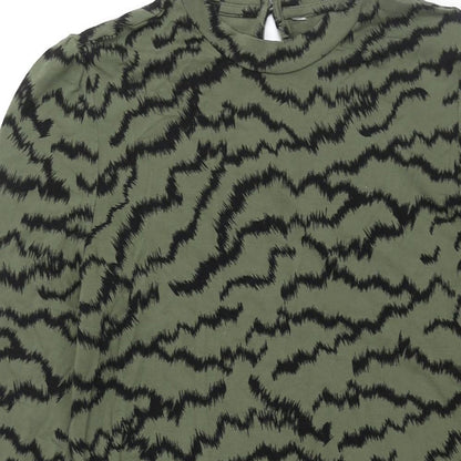 Marks and Spencer Womens Green Geometric Viscose Shift Size 14 Mock Neck Button