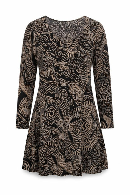 Stella Morgan Womens Brown Geometric Polyester A-Line Size 12 Round Neck Pullover - Belted