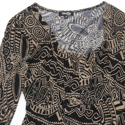 Stella Morgan Womens Brown Geometric Polyester A-Line Size 12 Round Neck Pullover - Belted
