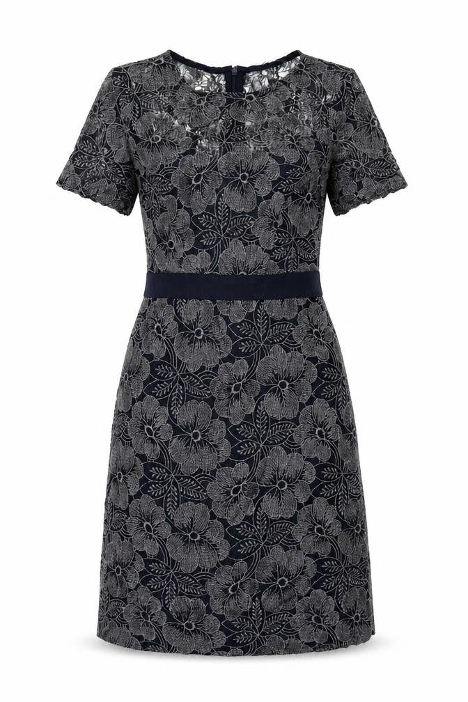 Fenn Wright Manson Womens Blue Polyester Shift Size 8 Round Neck Zip - Belt Detail