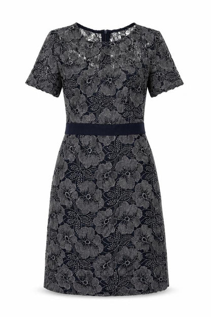 Fenn Wright Manson Womens Blue Polyester Shift Size 8 Round Neck Zip - Belt Detail