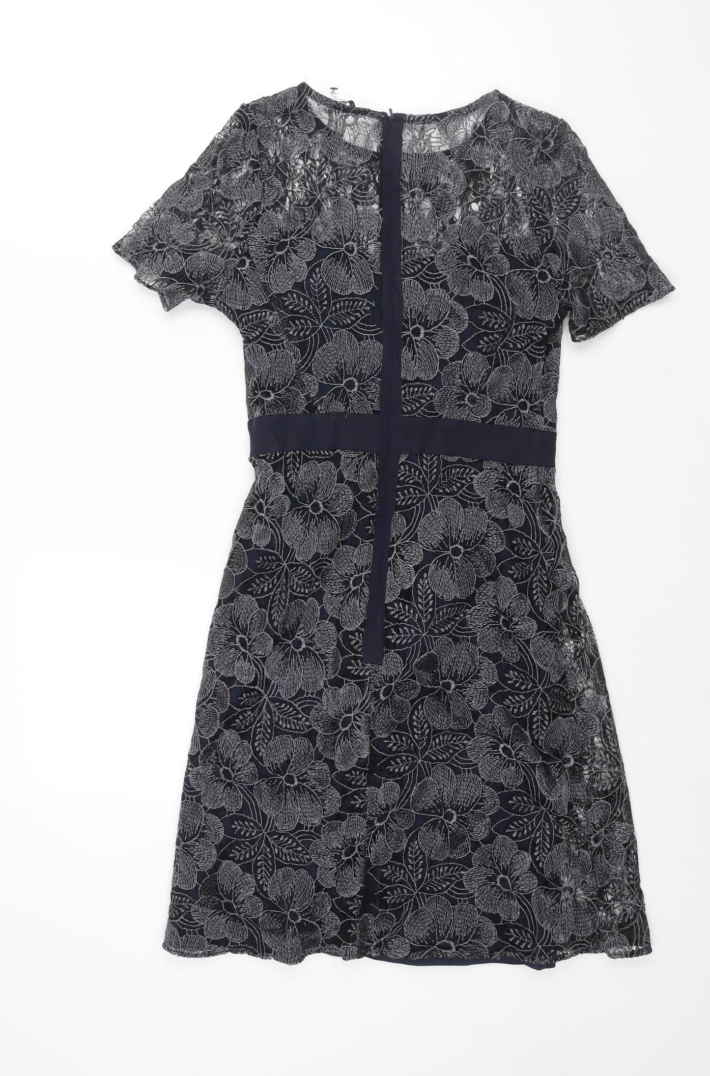 Fenn Wright Manson Womens Blue Polyester Shift Size 8 Round Neck Zip - Belt Detail