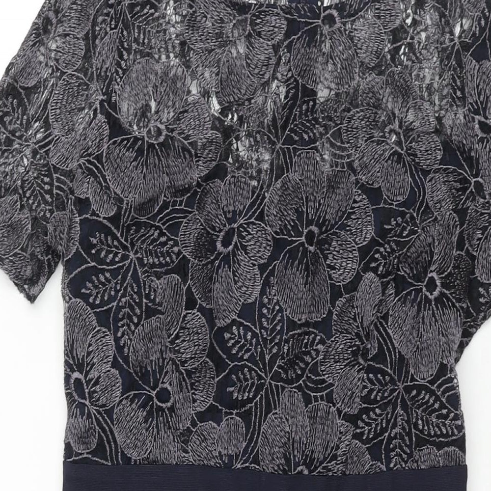 Fenn Wright Manson Womens Blue Polyester Shift Size 8 Round Neck Zip - Belt Detail