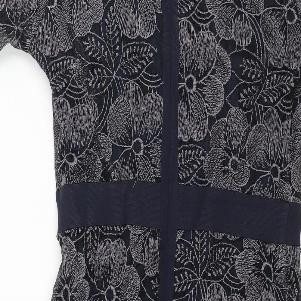 Fenn Wright Manson Womens Blue Polyester Shift Size 8 Round Neck Zip - Belt Detail