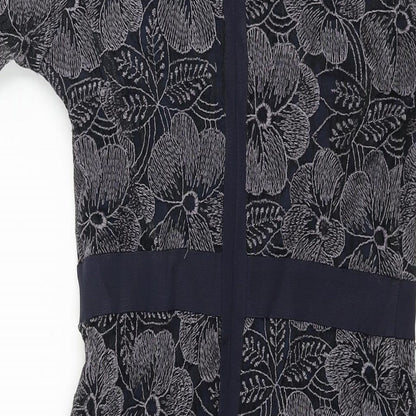 Fenn Wright Manson Womens Blue Polyester Shift Size 8 Round Neck Zip - Belt Detail