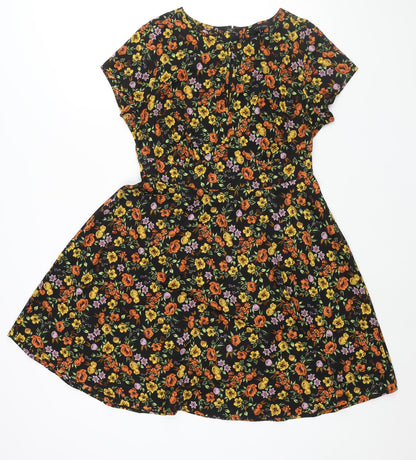New Look Womens Multicoloured Floral Polyester A-Line Size 12 Round Neck Zip - Keyhole Neck