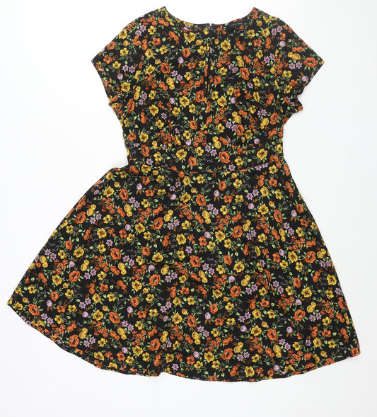 New Look Womens Multicoloured Floral Polyester A-Line Size 12 Round Neck Zip - Keyhole Neck