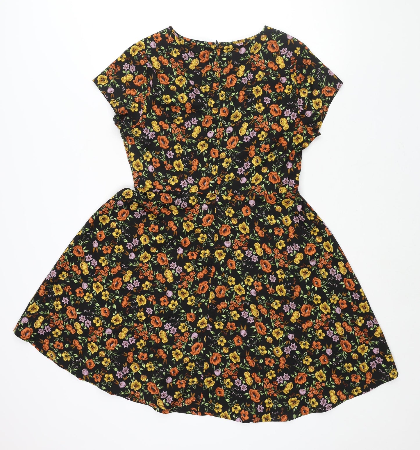 New Look Womens Multicoloured Floral Polyester A-Line Size 12 Round Neck Zip - Keyhole Neck