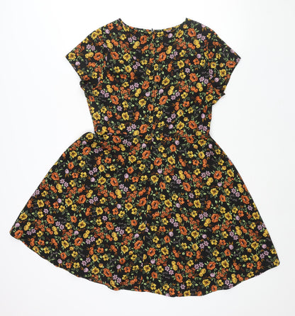 New Look Womens Multicoloured Floral Polyester A-Line Size 12 Round Neck Zip - Keyhole Neck