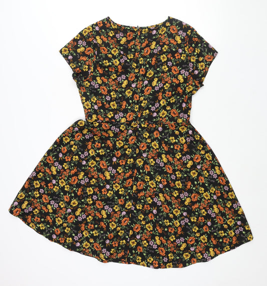 New Look Womens Multicoloured Floral Polyester A-Line Size 12 Round Neck Zip - Keyhole Neck