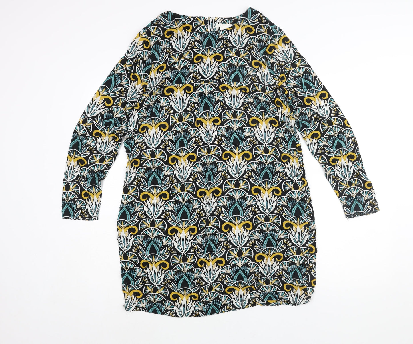 H&M Womens Multicoloured Geometric Viscose Shift Size 12 Round Neck Button