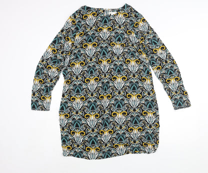 H&M Womens Multicoloured Geometric Viscose Shift Size 12 Round Neck Button