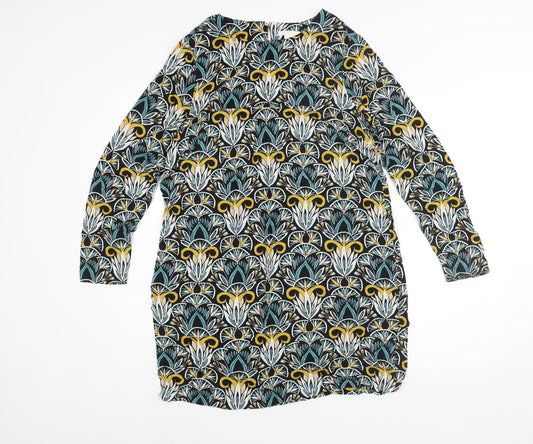 H&M Womens Multicoloured Geometric Viscose Shift Size 12 Round Neck Button
