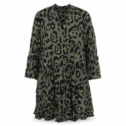 Roman Womens Green Animal Print Viscose Shift Size M V-Neck Pullover - Smocked Jaguar Print