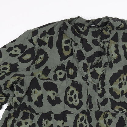 Roman Womens Green Animal Print Viscose Shift Size M V-Neck Pullover - Smocked Jaguar Print
