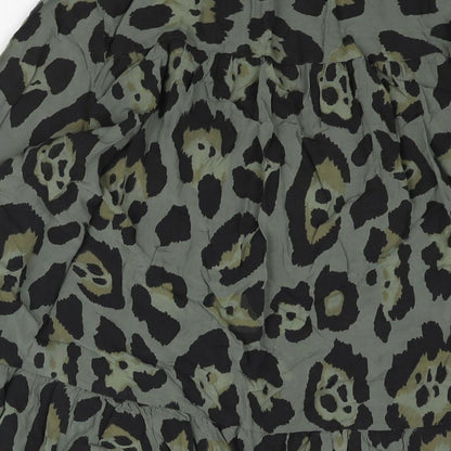 Roman Womens Green Animal Print Viscose Shift Size M V-Neck Pullover - Smocked Jaguar Print