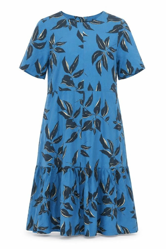 Autograph Womens Blue Geometric Modal Shift Size 14 Round Neck Zip - Leaf Print