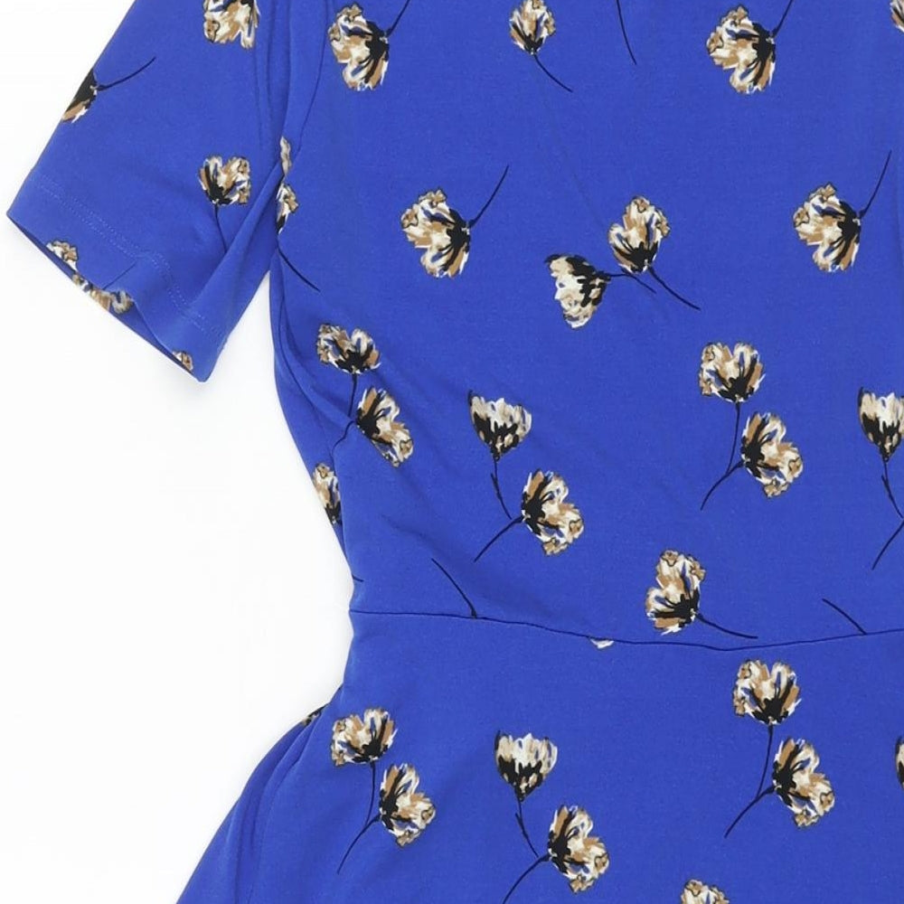 NEXT Womens Blue Geometric Polyester Wrap Dress Size 6 V-Neck Button