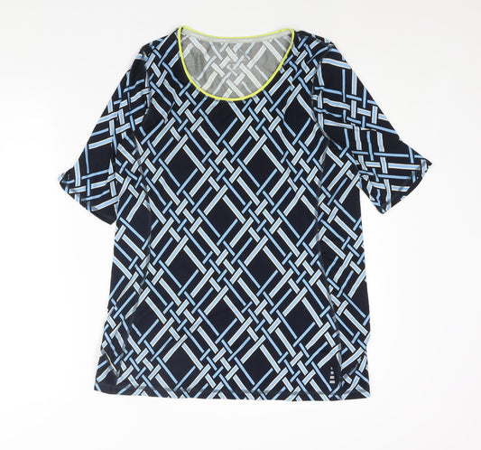 Lands' End Womens Blue Geometric Polyester Basic Blouse Size M Round Neck