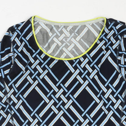 Lands' End Womens Blue Geometric Polyester Basic Blouse Size M Round Neck