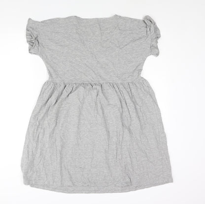 Boohoo Womens Grey Cotton A-Line Size 10 V-Neck Pullover - Frill