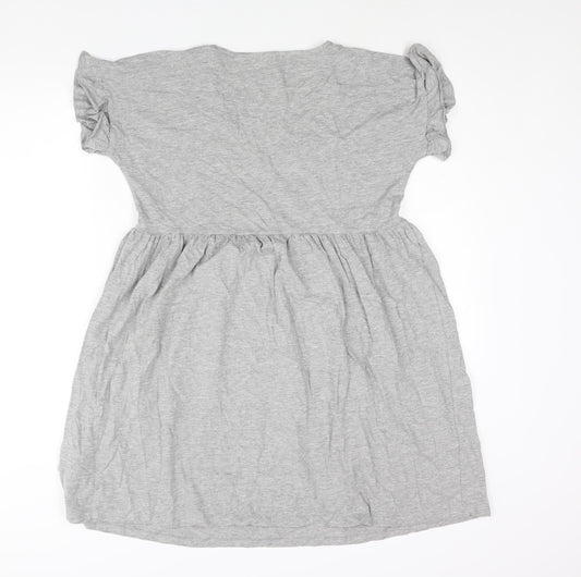 Boohoo Womens Grey Cotton A-Line Size 10 V-Neck Pullover - Frill