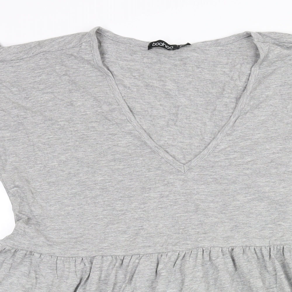 Boohoo Womens Grey Cotton A-Line Size 10 V-Neck Pullover - Frill