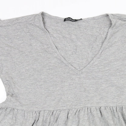 Boohoo Womens Grey Cotton A-Line Size 10 V-Neck Pullover - Frill