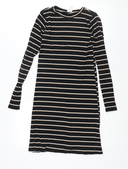 H&M Womens Black Striped Viscose Shift Size XS Round Neck Pullover