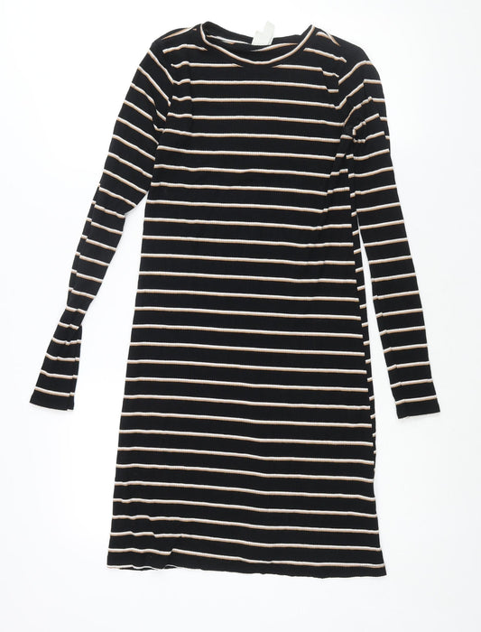 H&M Womens Black Striped Viscose Shift Size XS Round Neck Pullover