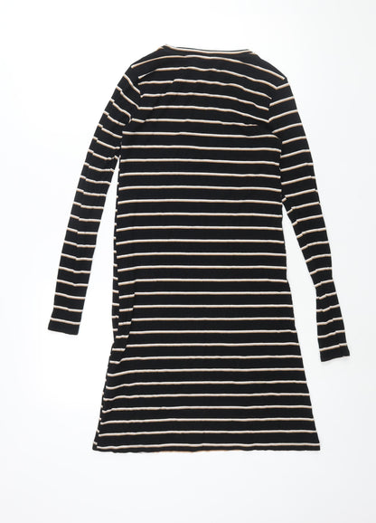 H&M Womens Black Striped Viscose Shift Size XS Round Neck Pullover